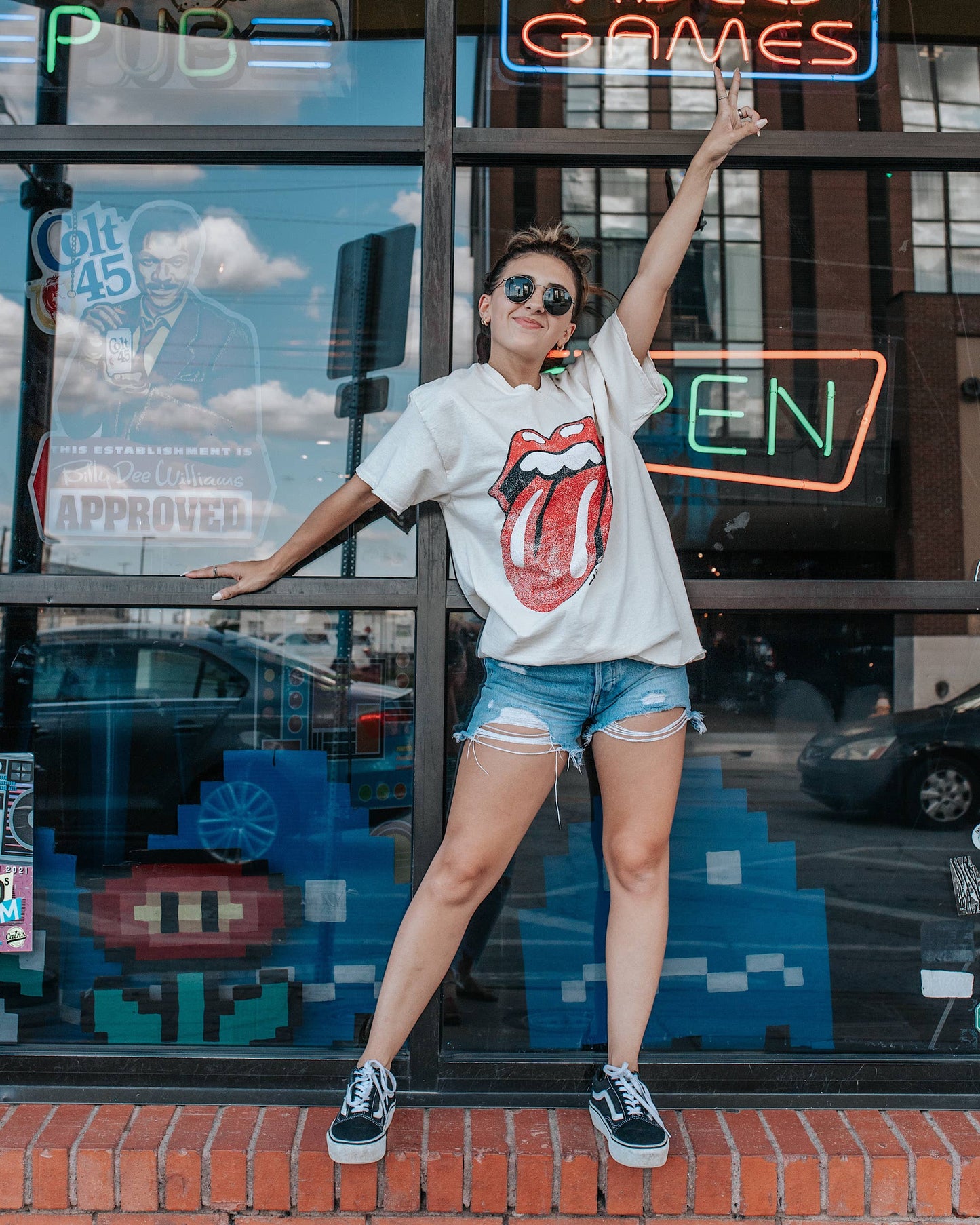 Rolling Stones Lick Off White Thrifted Licensed Graphic Tee:
