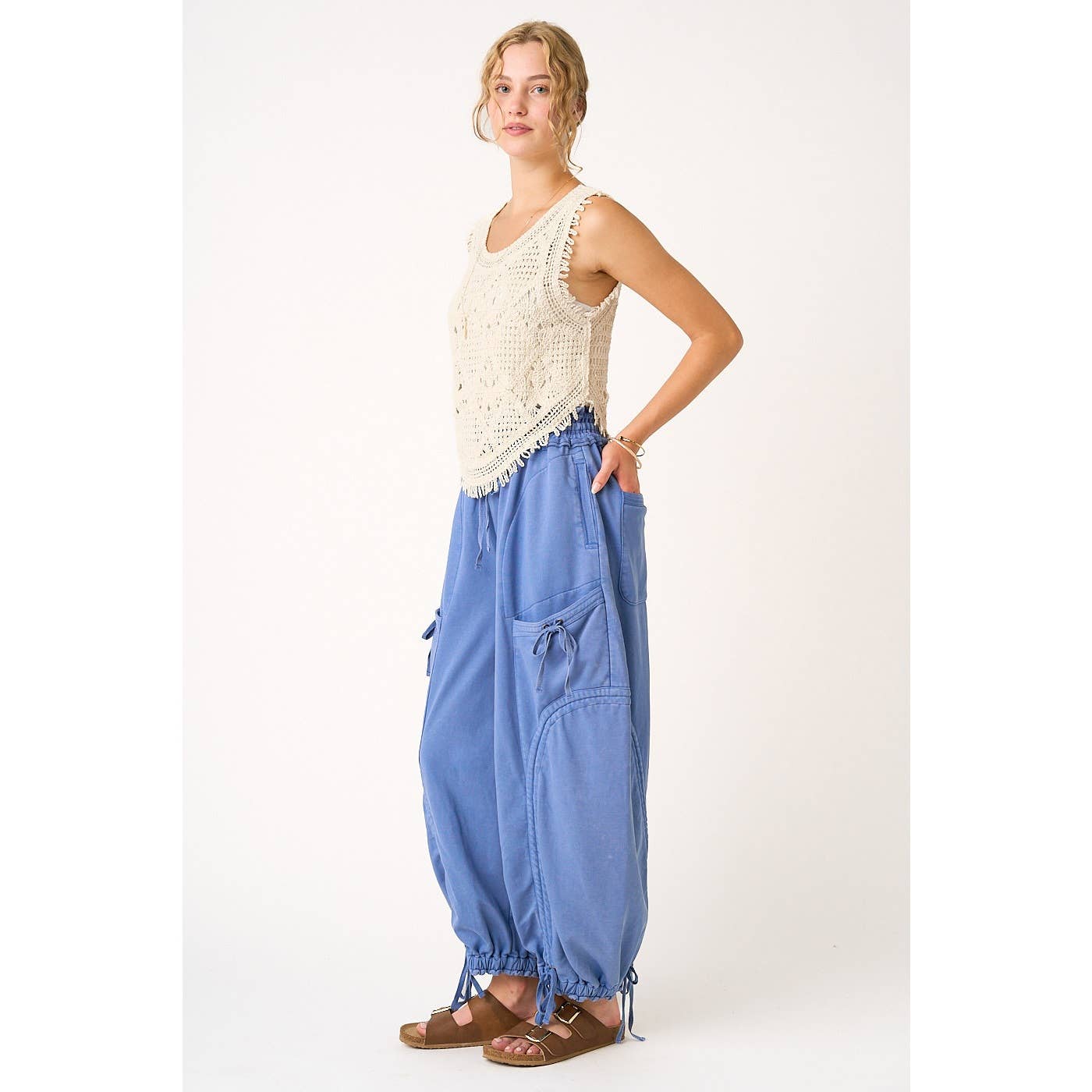 A New Arrival WASHED FRENCH TERRY DROP POCKET BALLOON PANTS: FRENCH BLUE