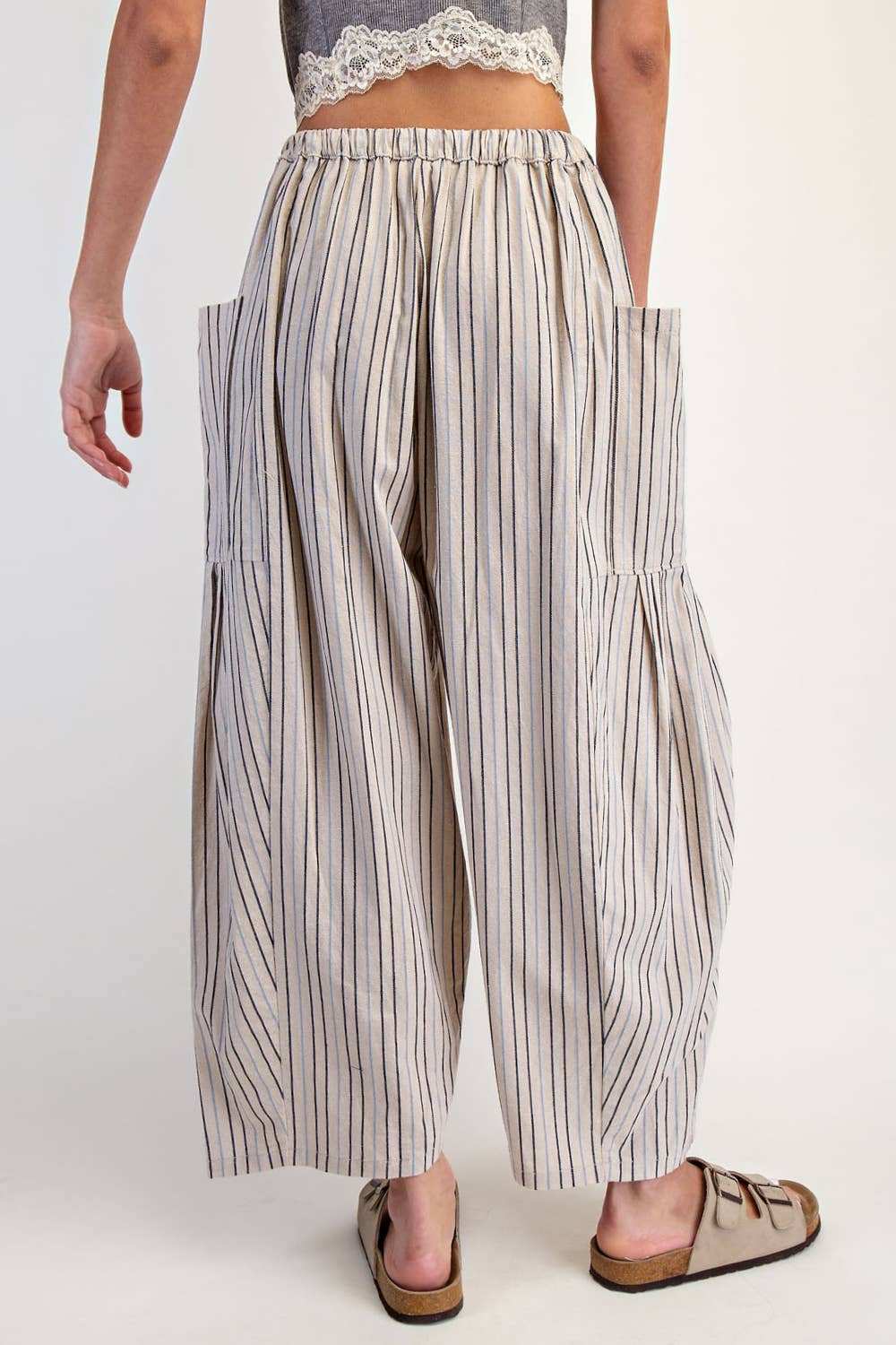 A New Arrival WIDE STRIPE LEG PANTS: Natural Combo