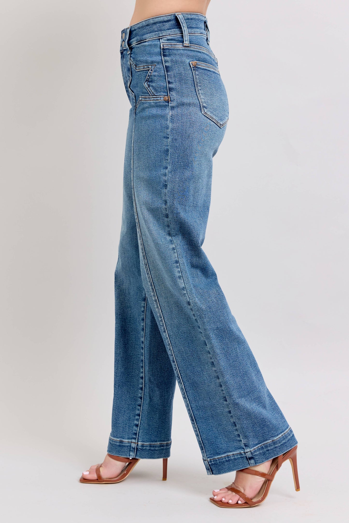 Judy Blue -High Waisted Star & Front Seam Detail Wide Leg