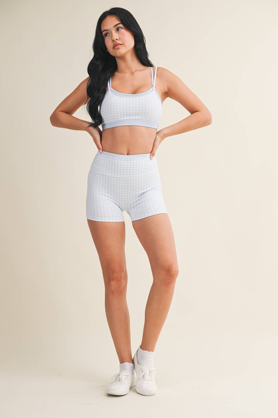 A New Arrival Gingham Print Double Layered Sports Bra: Red Gingham