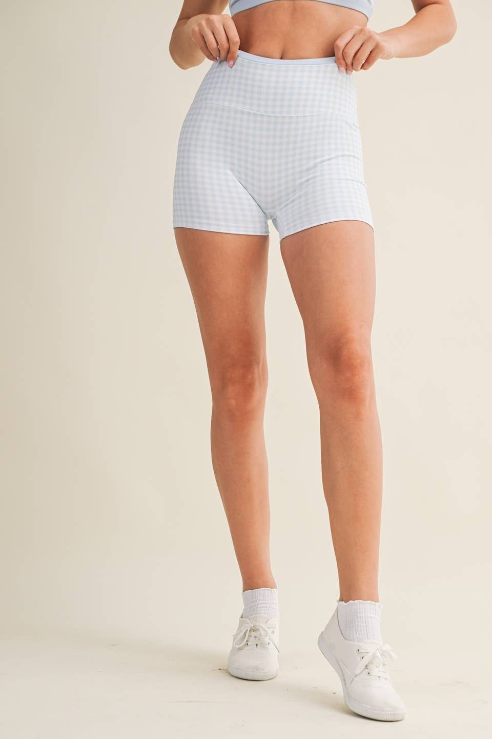 A New Arrival Gingham Print Contrast Binding Biker Shorts: Red Gingham