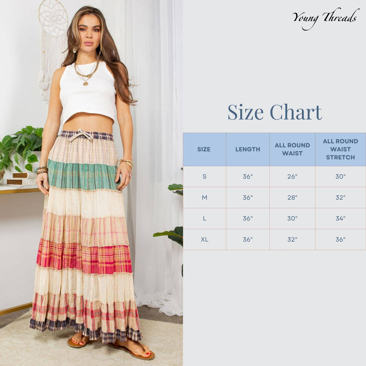 A New Arrival Vintage Vibes: Crinkled Tiered Skirt With Mixed Cotton Dobby: Latte