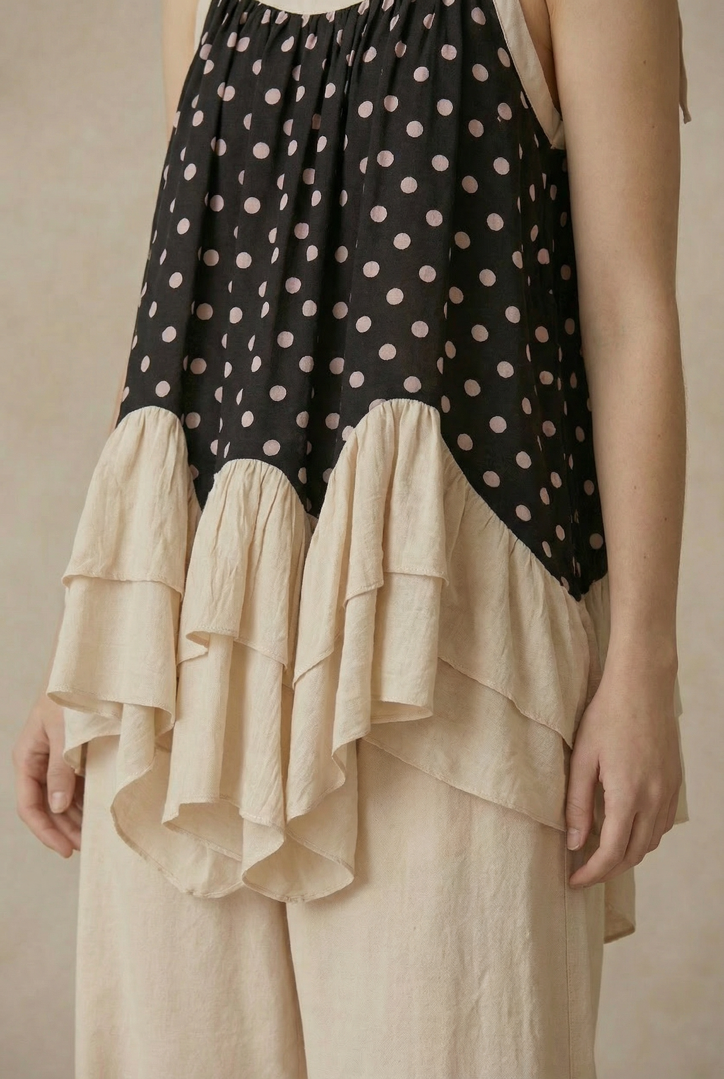 A New Arrival Polka Dot Layered Tunic: Black