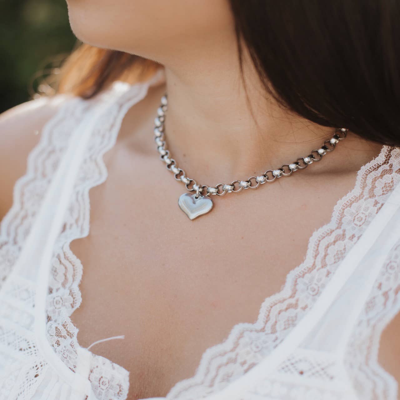 Stainless Steel Heart Necklace : 16"