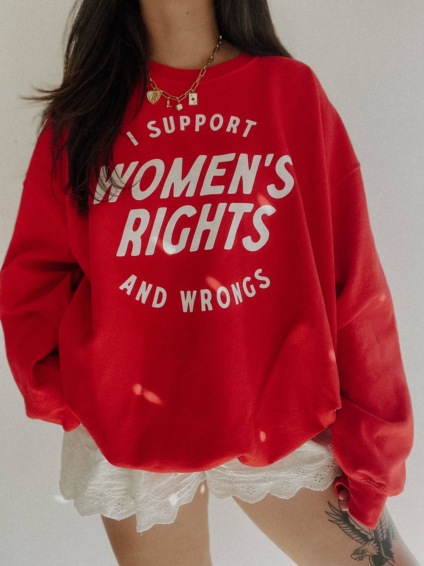 I support women’s rights and wrongs Graphic Sweatshirt - Red: