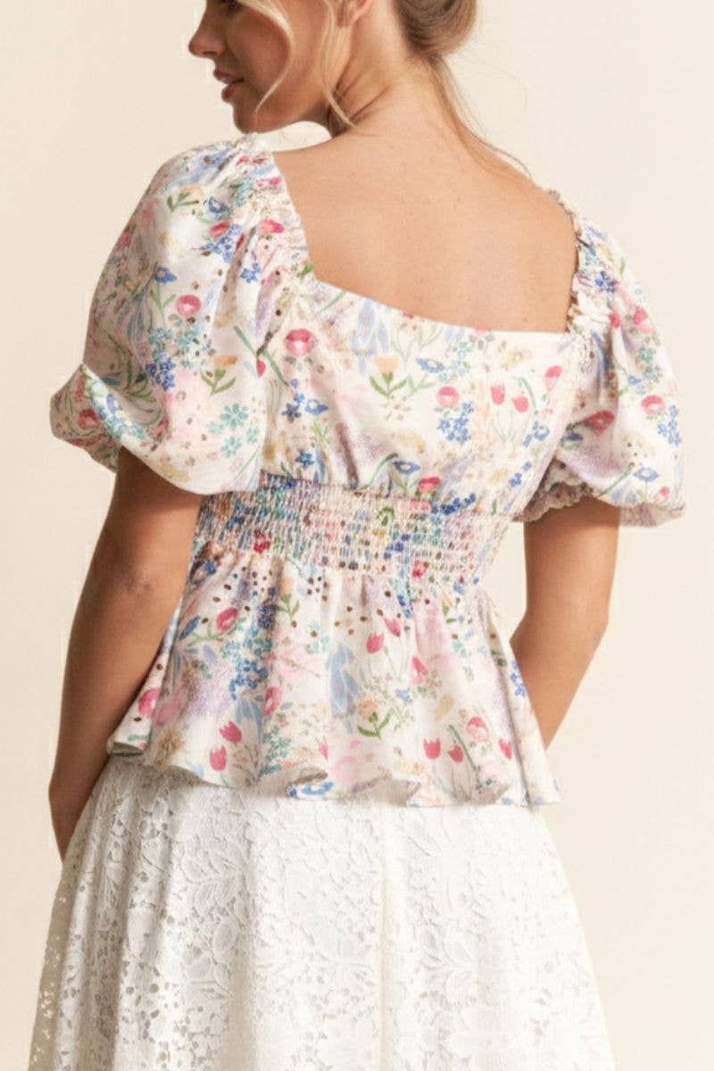 A New Arrival FLORAL PRINT PEPLUM TOP