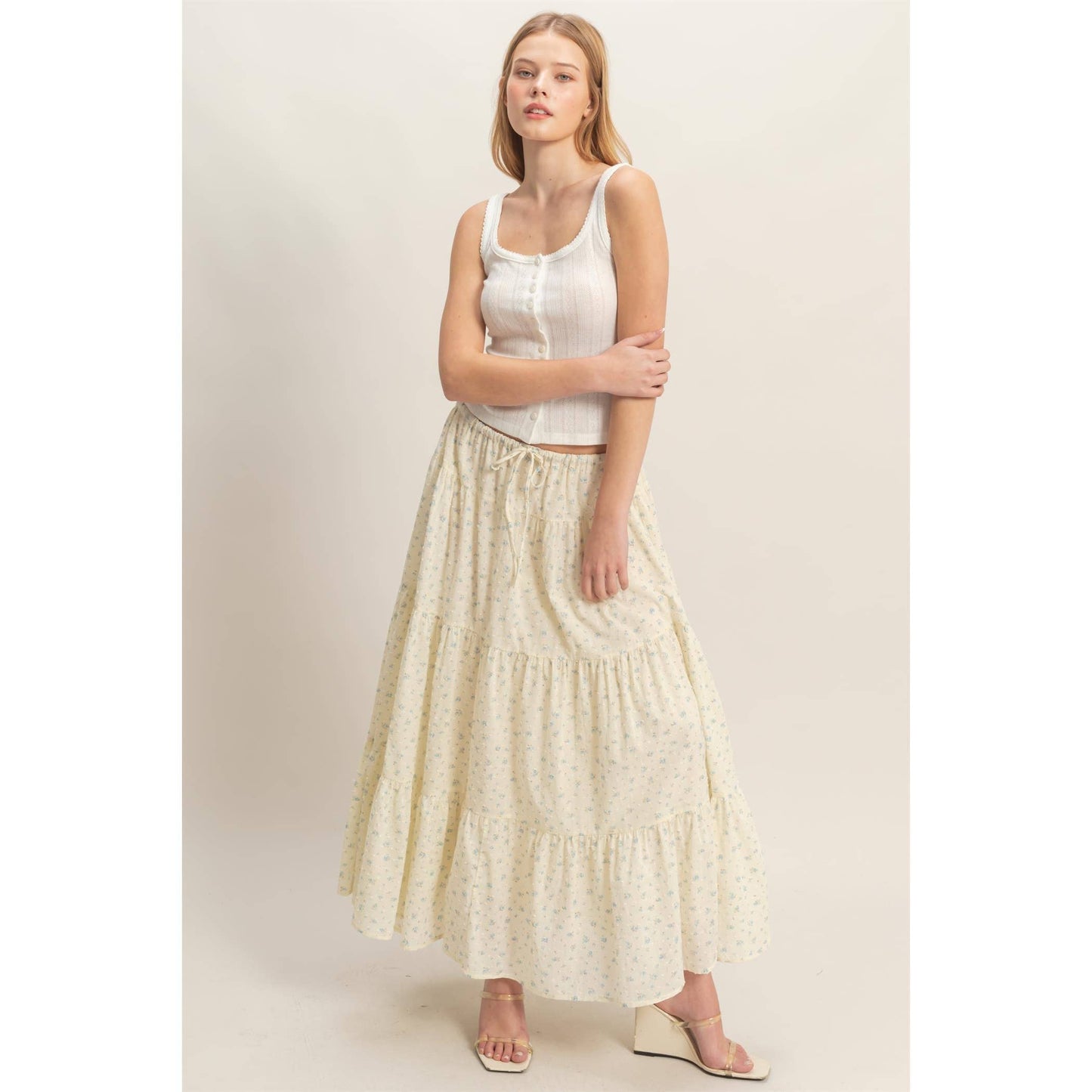 Floral Tiered Skirt: BLUE