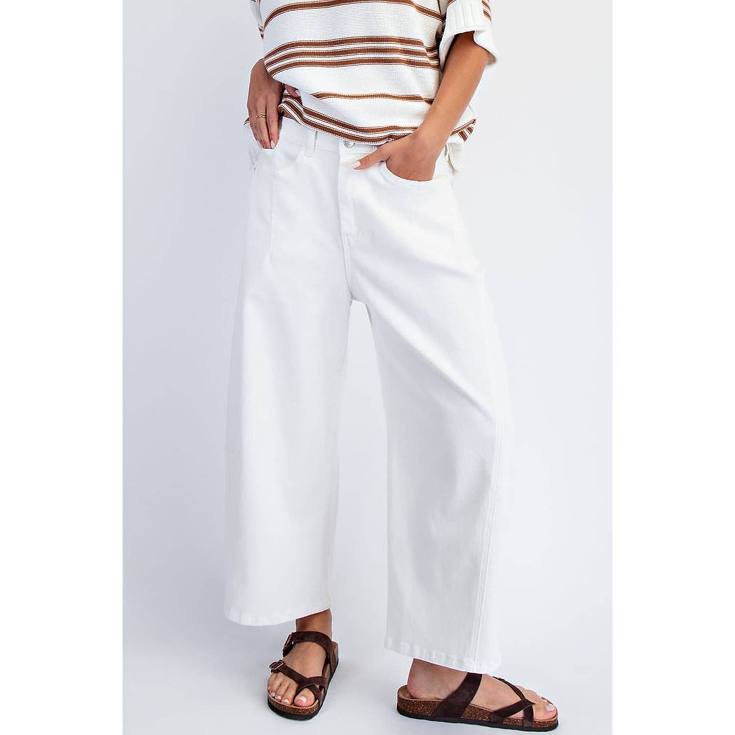 A New Arrival: MID RISE BARREL COTTON TWILL JEANS: Off White