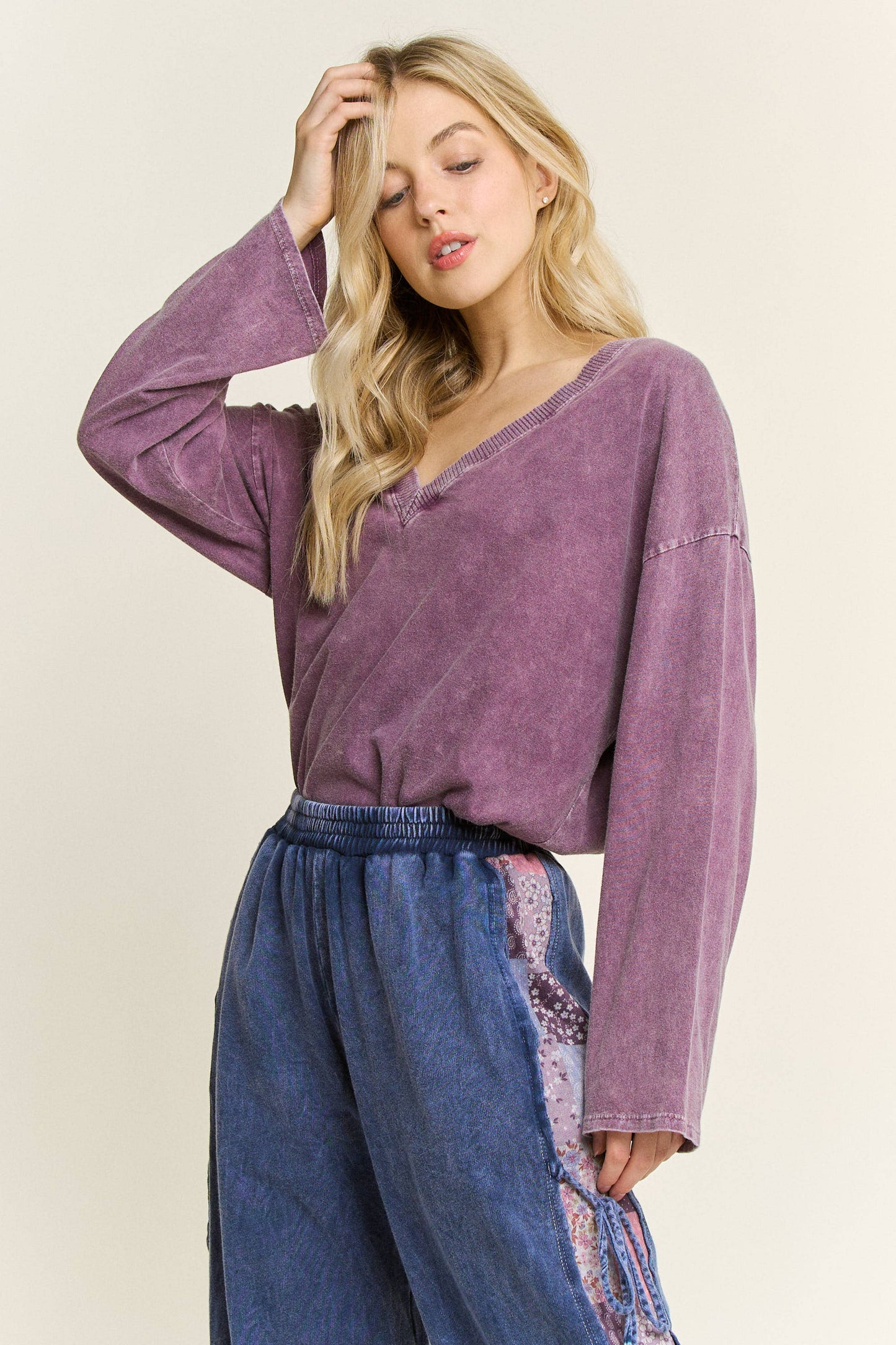 Mineral Washed I live in this Everyday longsleeve top: Eggplant