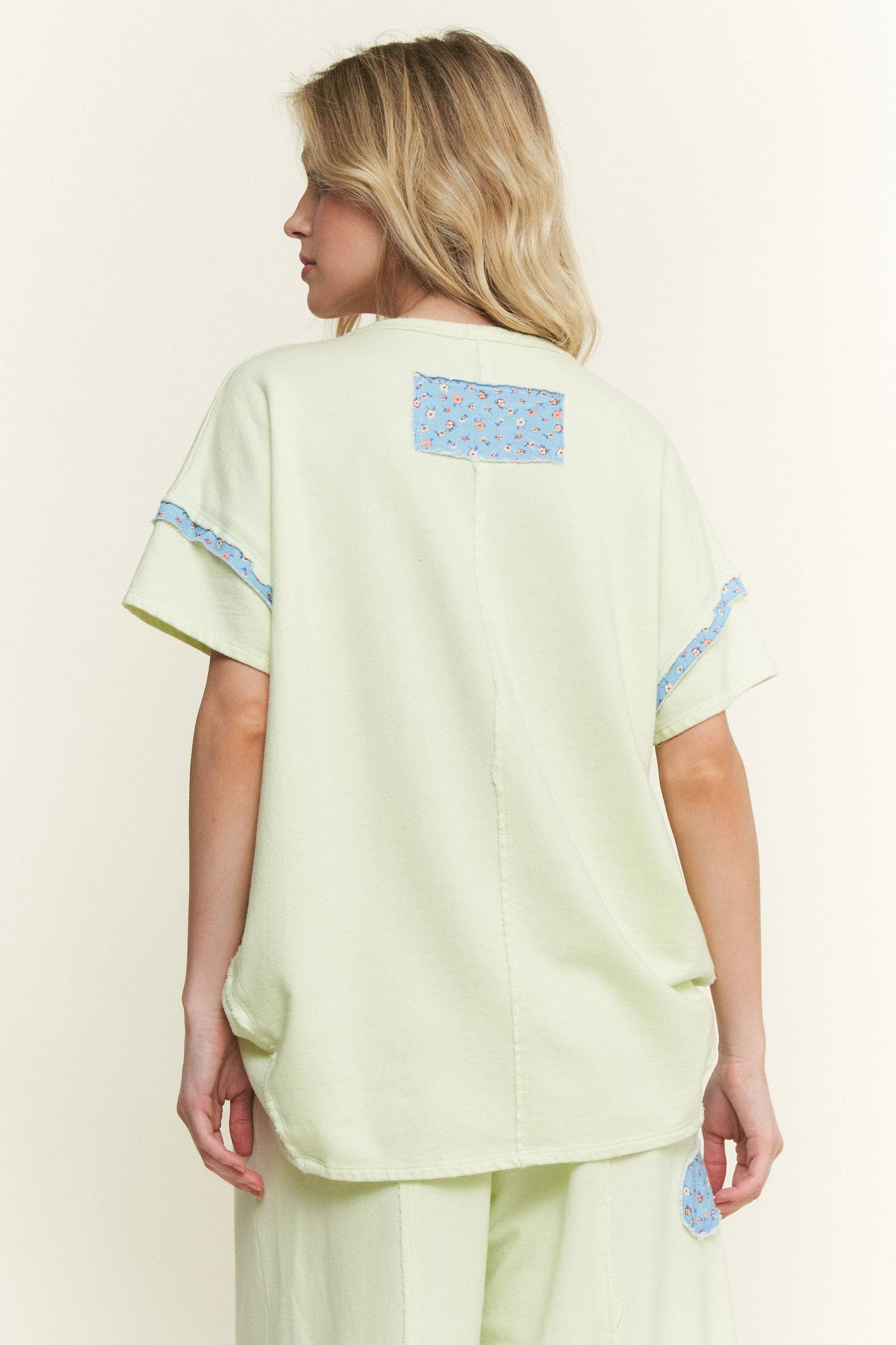 Cotton French Terry Flower Doily Patched top: SoftLime