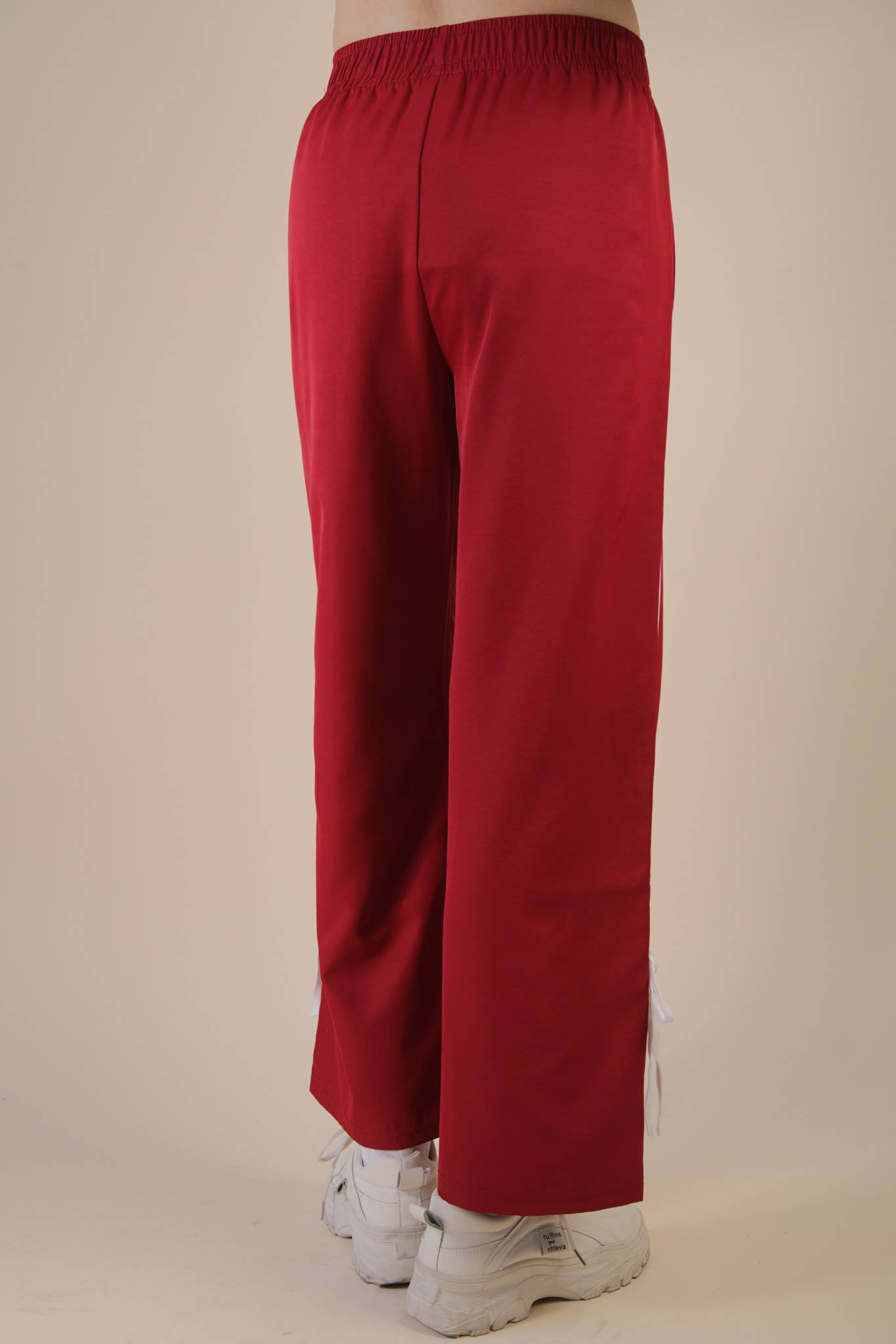 Side Ribbon Detail Jersey Pants: RED