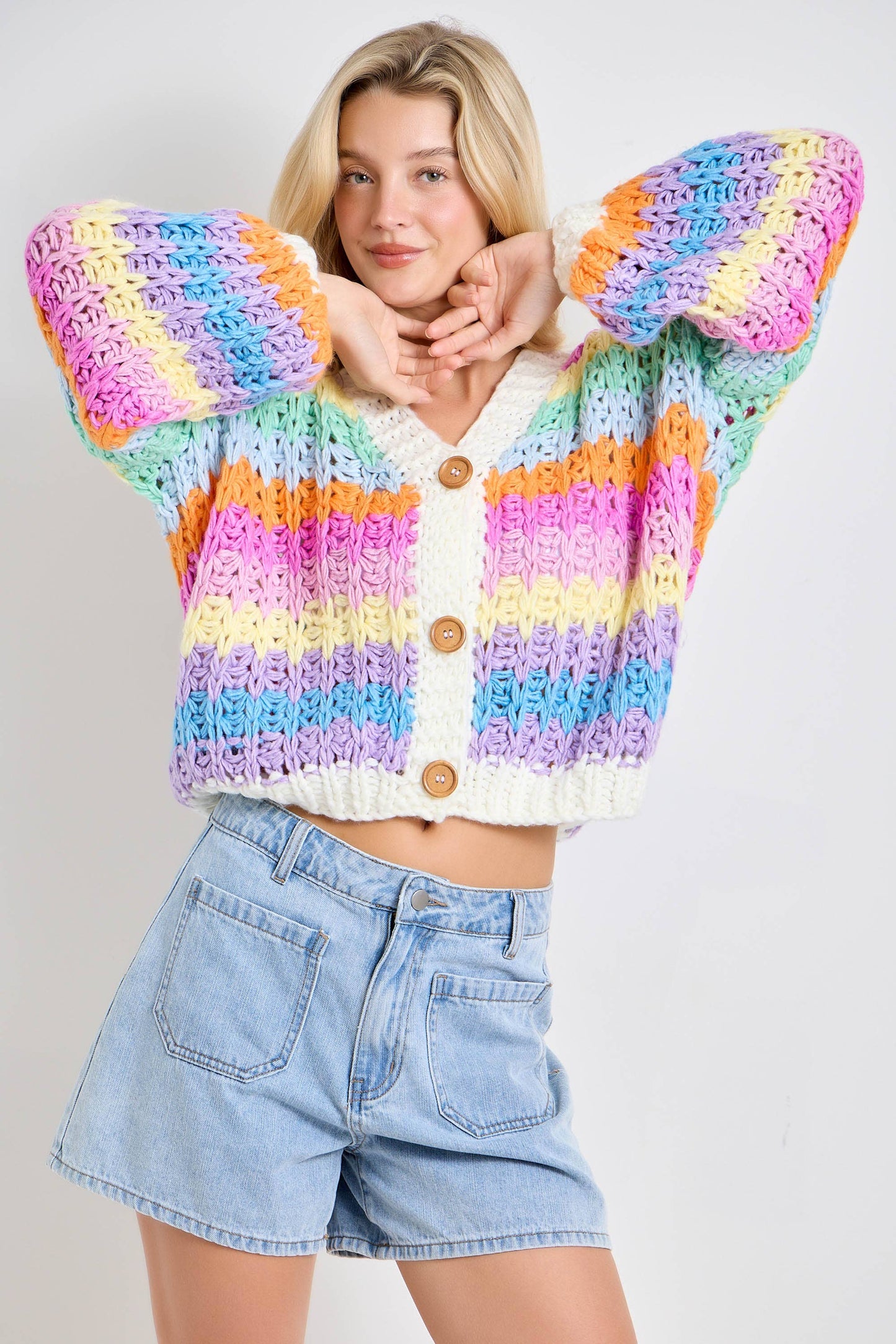 A New Arrival Rainbow Chunky Knit Oversized Cardigan: RAINBOW 🌈