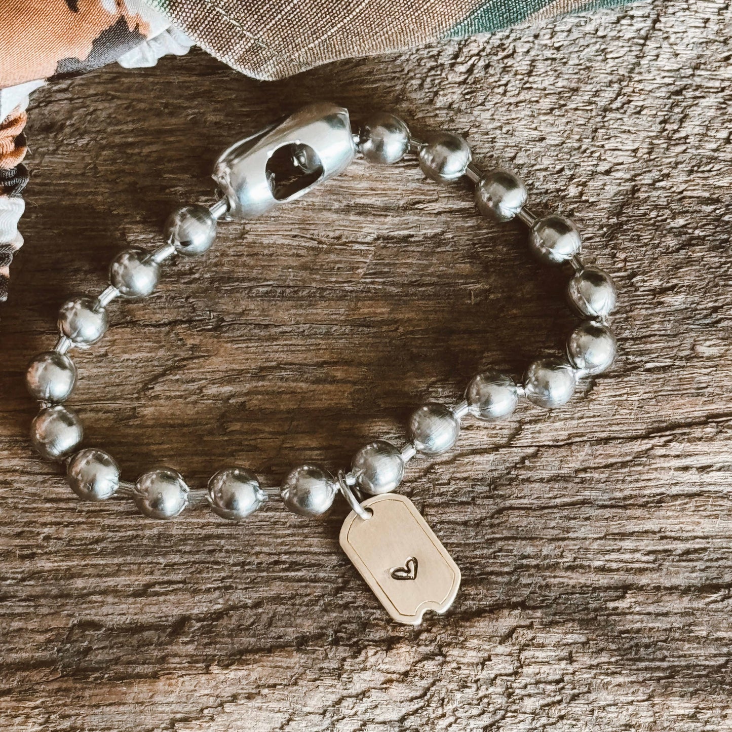Brass Mini Dog Tag Heart Bracelet: 8