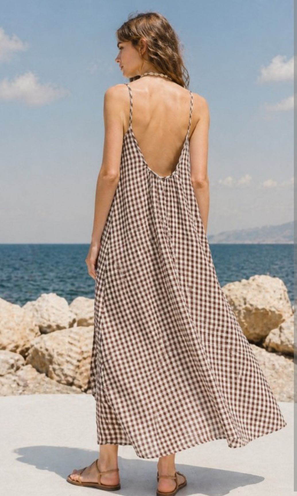 A New Arrival Gingham Backless Maxi Dress