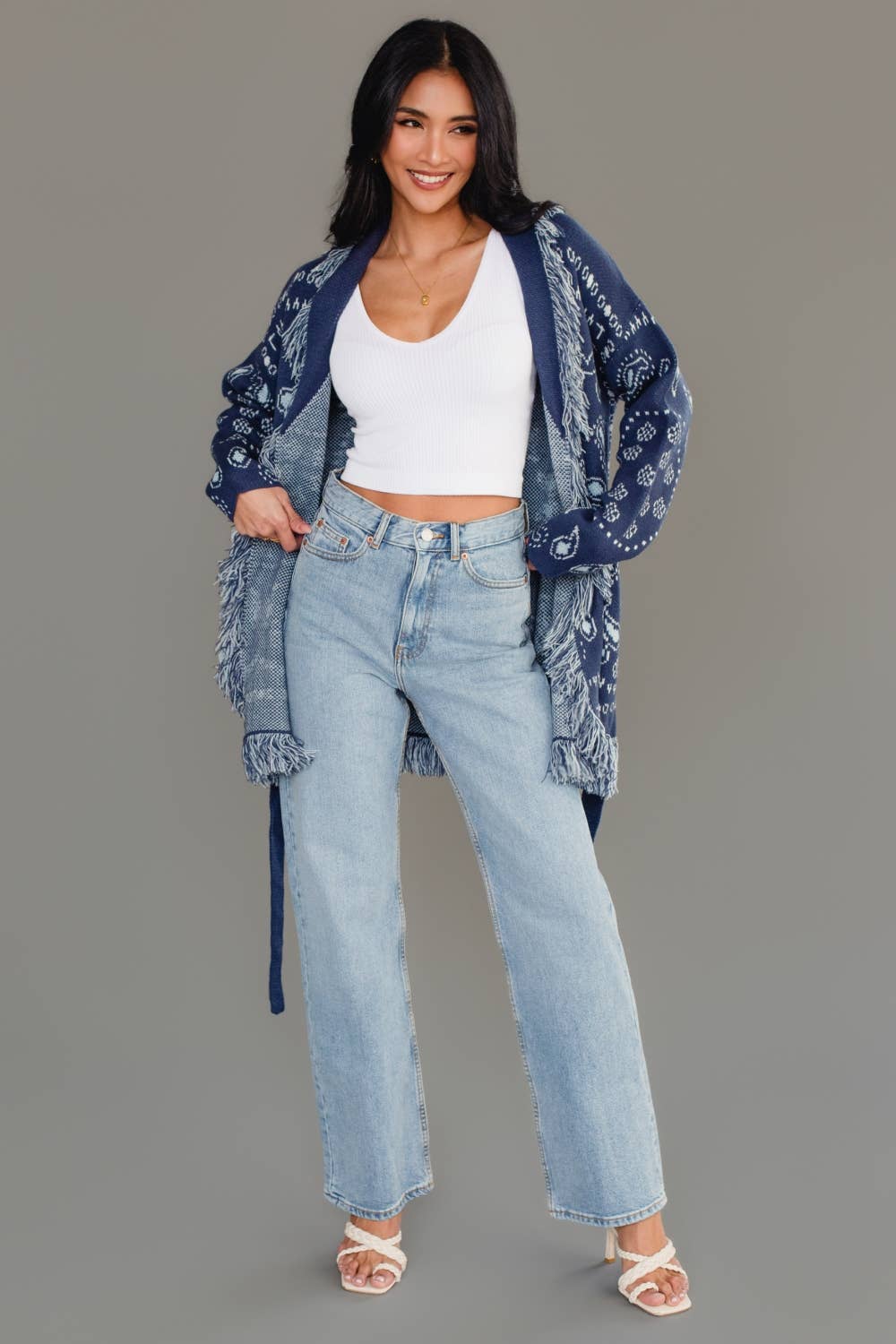 A New Arrival Blue Bandana Fringe Cardigan
