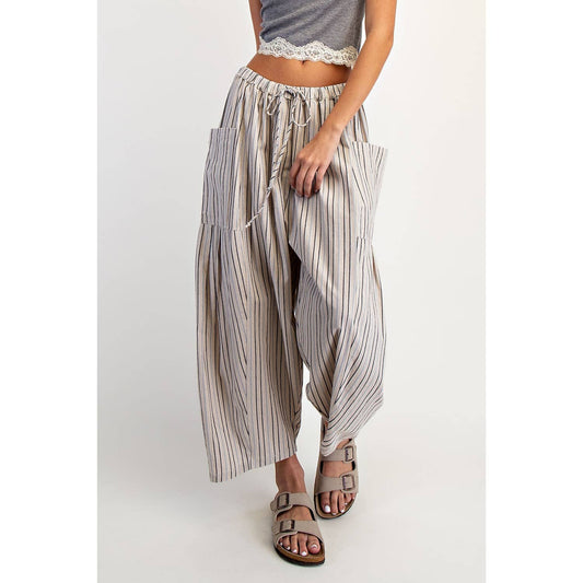 A New Arrival WIDE STRIPE LEG PANTS: Natural Combo