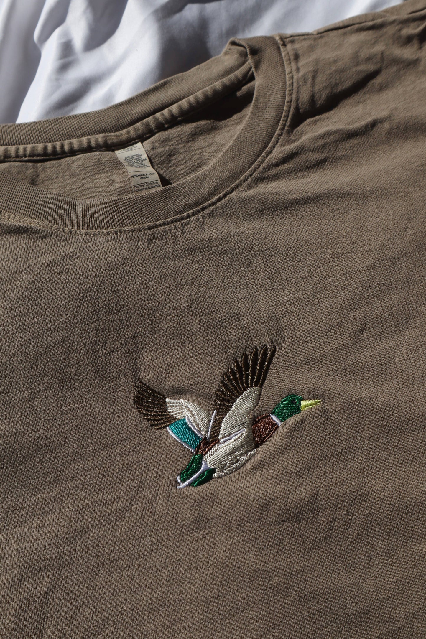 A New Arrival Embroidered Mallard Duck Cropped Muscle Tee, Tank Top, Crop Fit, Unisex, Adult: FADED BROWN
