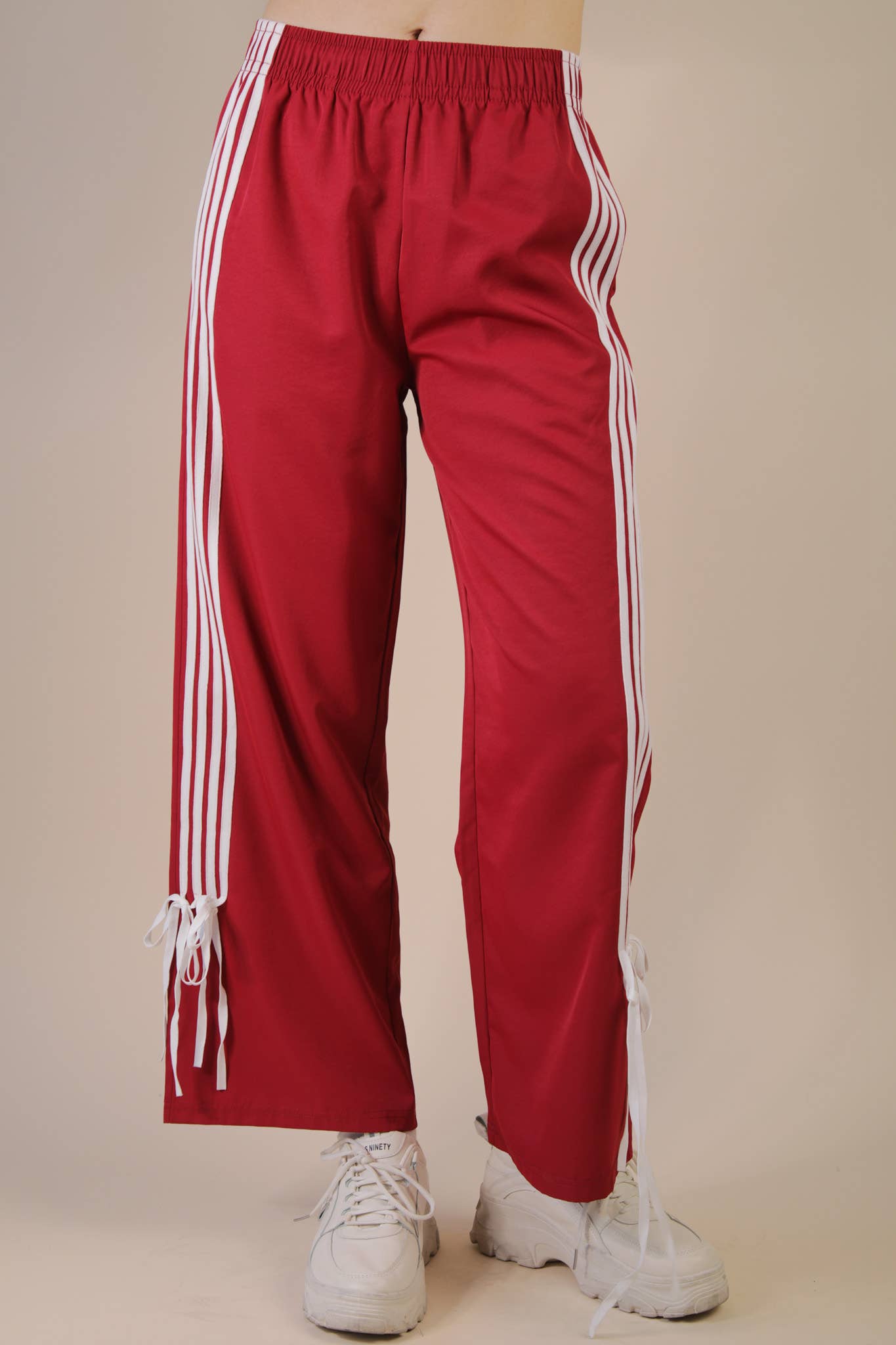 Side Ribbon Detail Jersey Pants: RED
