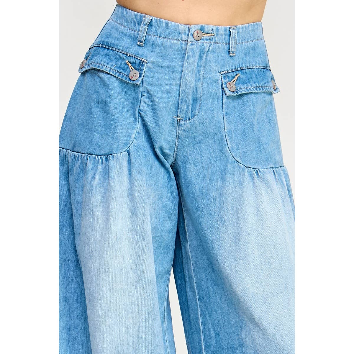 A New Arrival Ankle Drawstring Wide Denim Pants: Light Wash