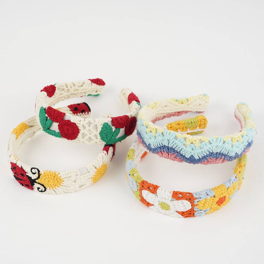Boho Floral Daisy Cherry Cute ladybug Crochet lace headband