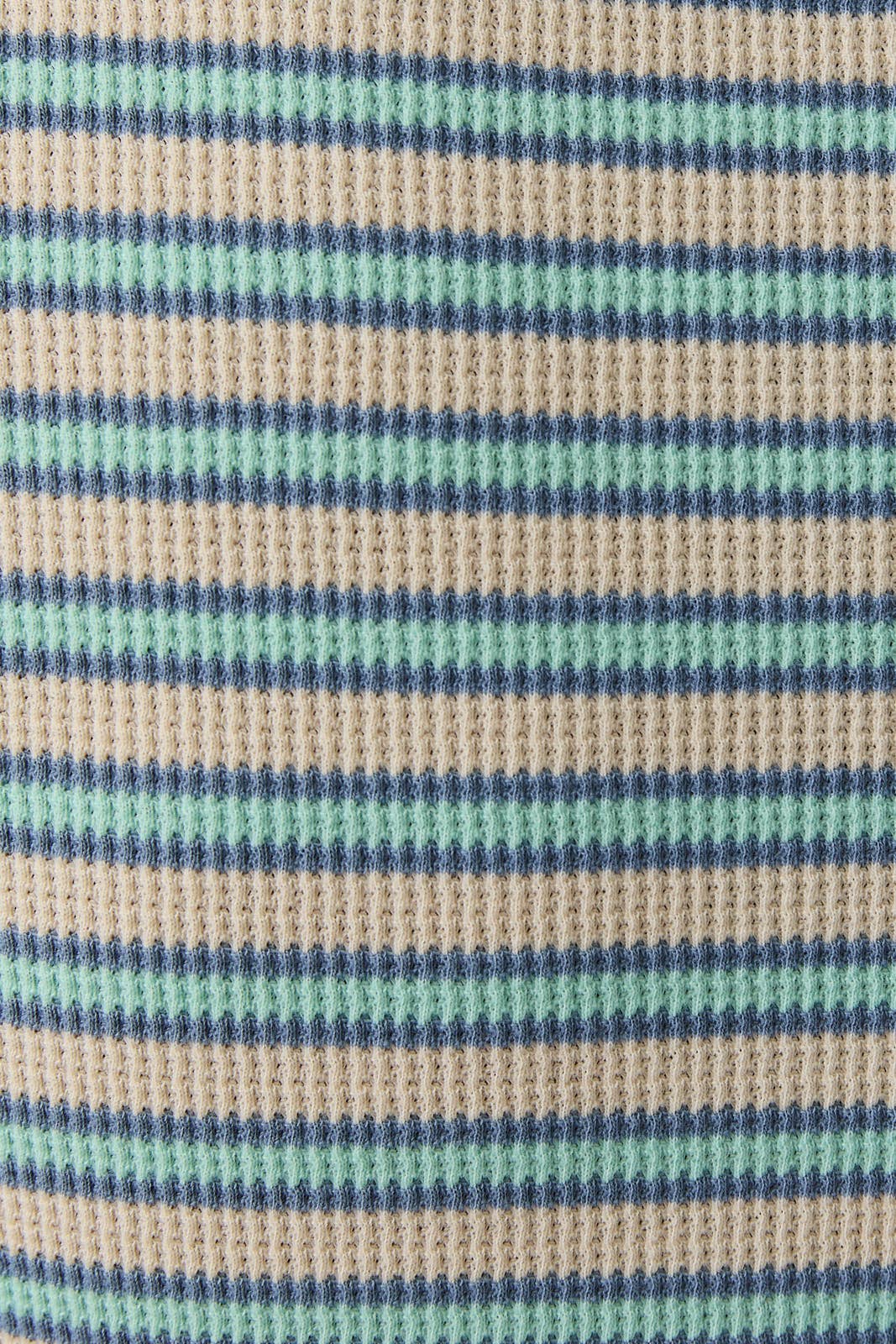 A New Arrival THERMAL LONG SLEEVE WITH THUMB HOLE KNIT TOP: IVORY-LT BLUE STRIPE