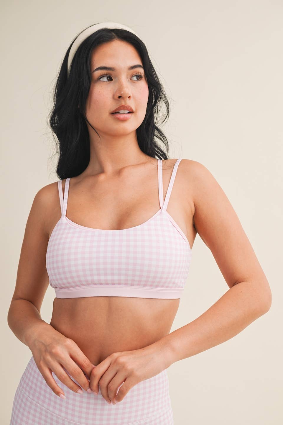 A New Arrival Gingham Print Double Layered Sports Bra: Red Gingham