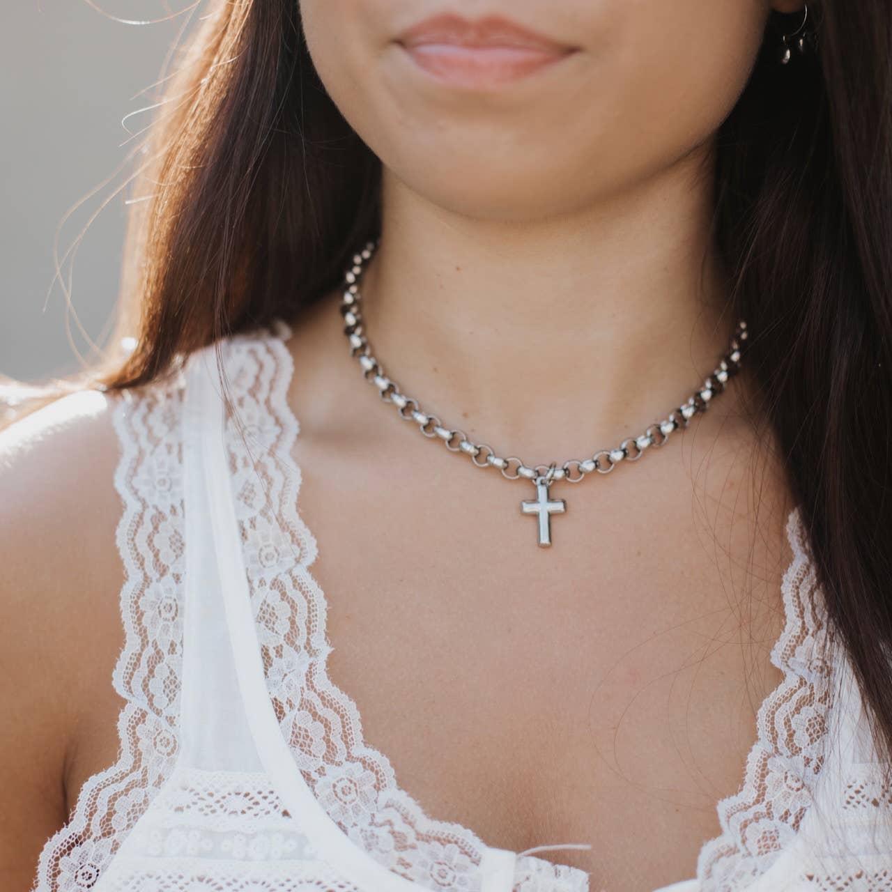 Stainless Steel Cross Necklace: 16"