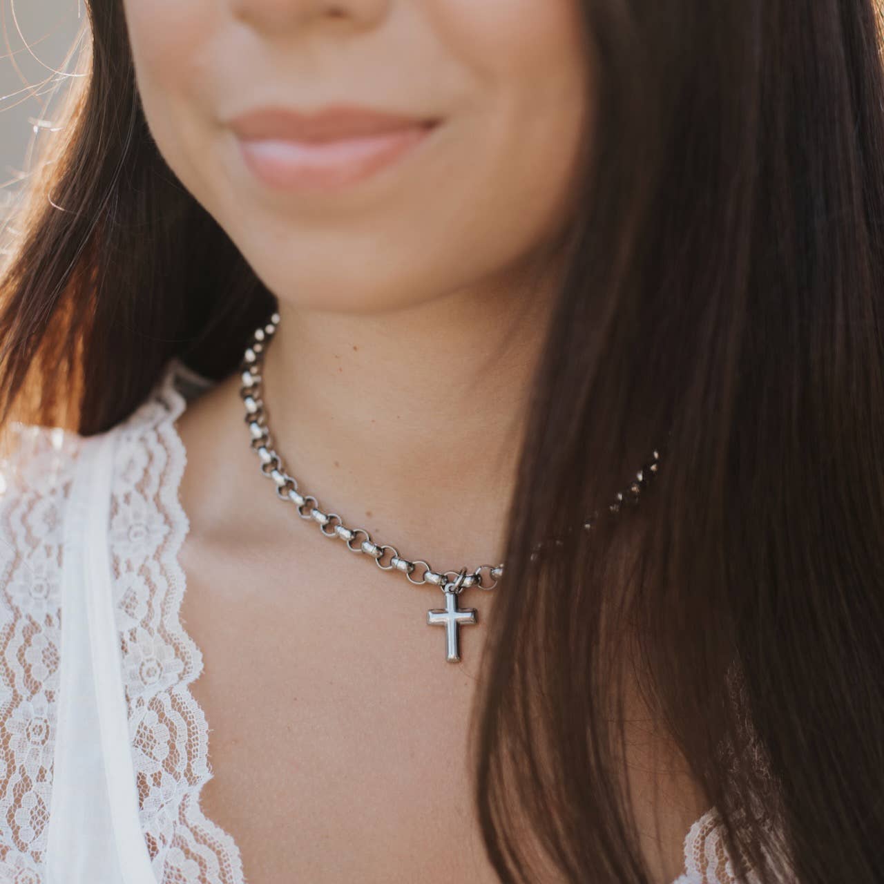 Stainless Steel Cross Necklace: 16"