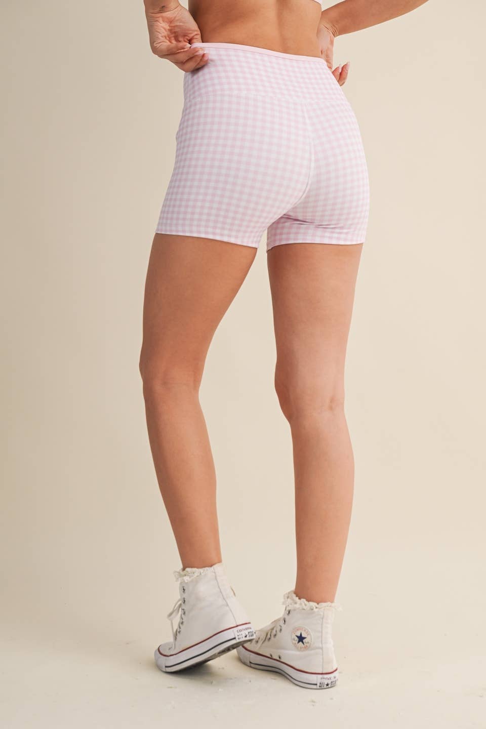 A New Arrival Gingham Print Contrast Binding Biker Shorts: Red Gingham
