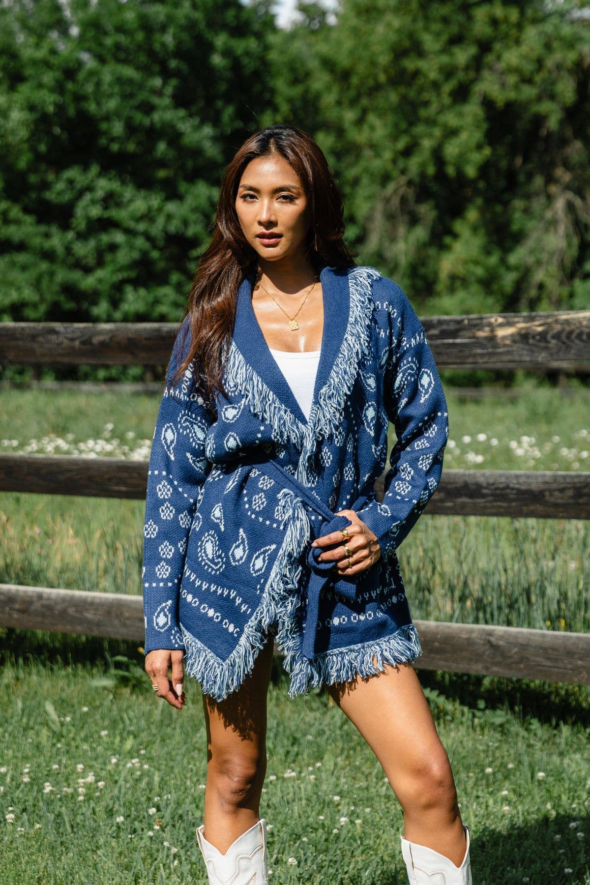 A New Arrival Blue Bandana Fringe Cardigan