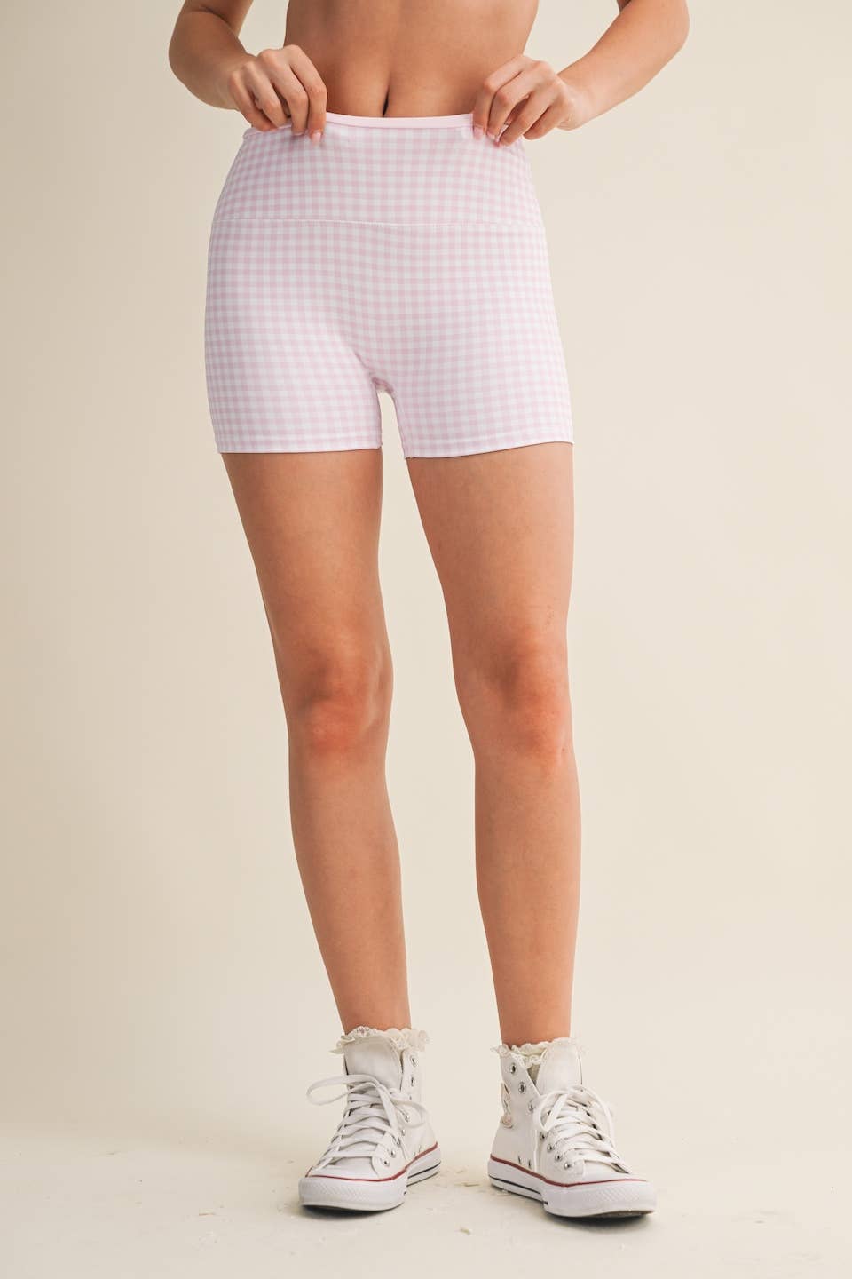 A New Arrival Gingham Print Contrast Binding Biker Shorts: Red Gingham