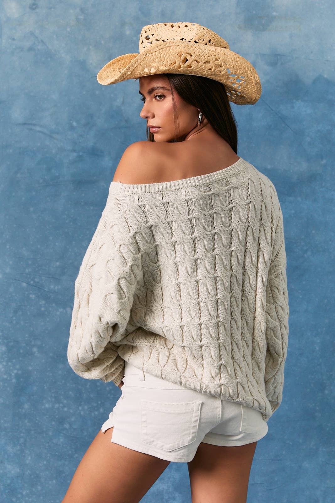 A New Arrival: BOAT NECK AMERICAN FLAG CABLE SWEATER TOP: CREAM