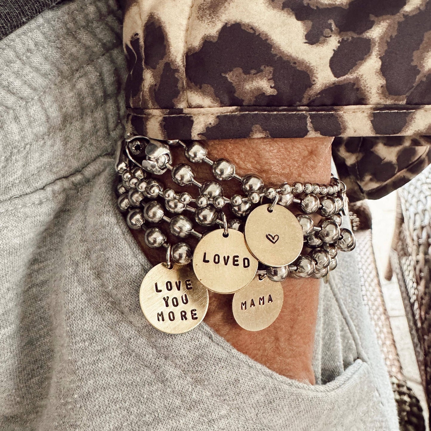 Stainless Steel & Brass Coin Tag Bracelets: 8 / Mama