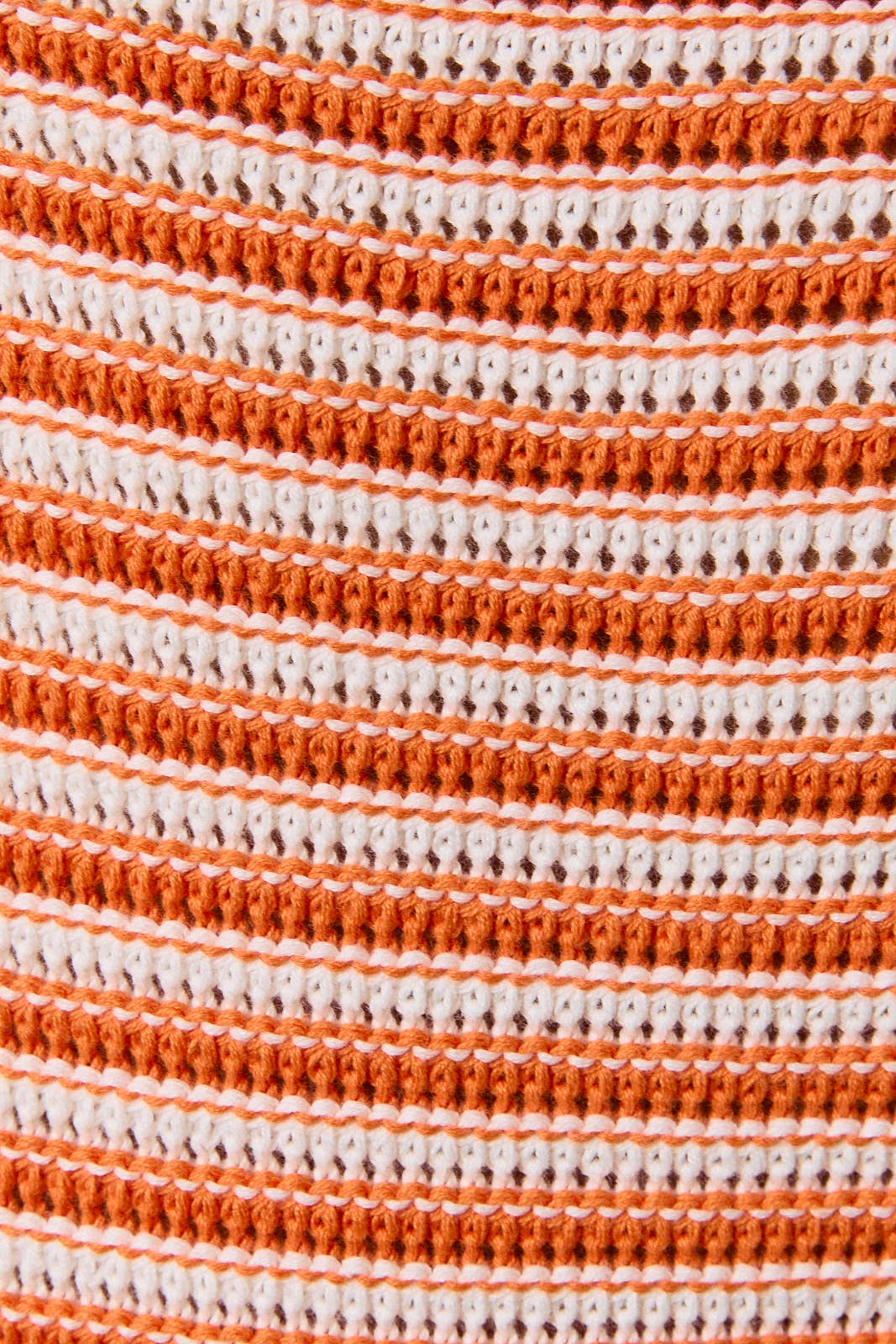 A New Arrival BOAT NECK SLEEVELESS BUTTON FRONT CROCHET EFFECT TOP: ORANGE-CREAM STRIPE
