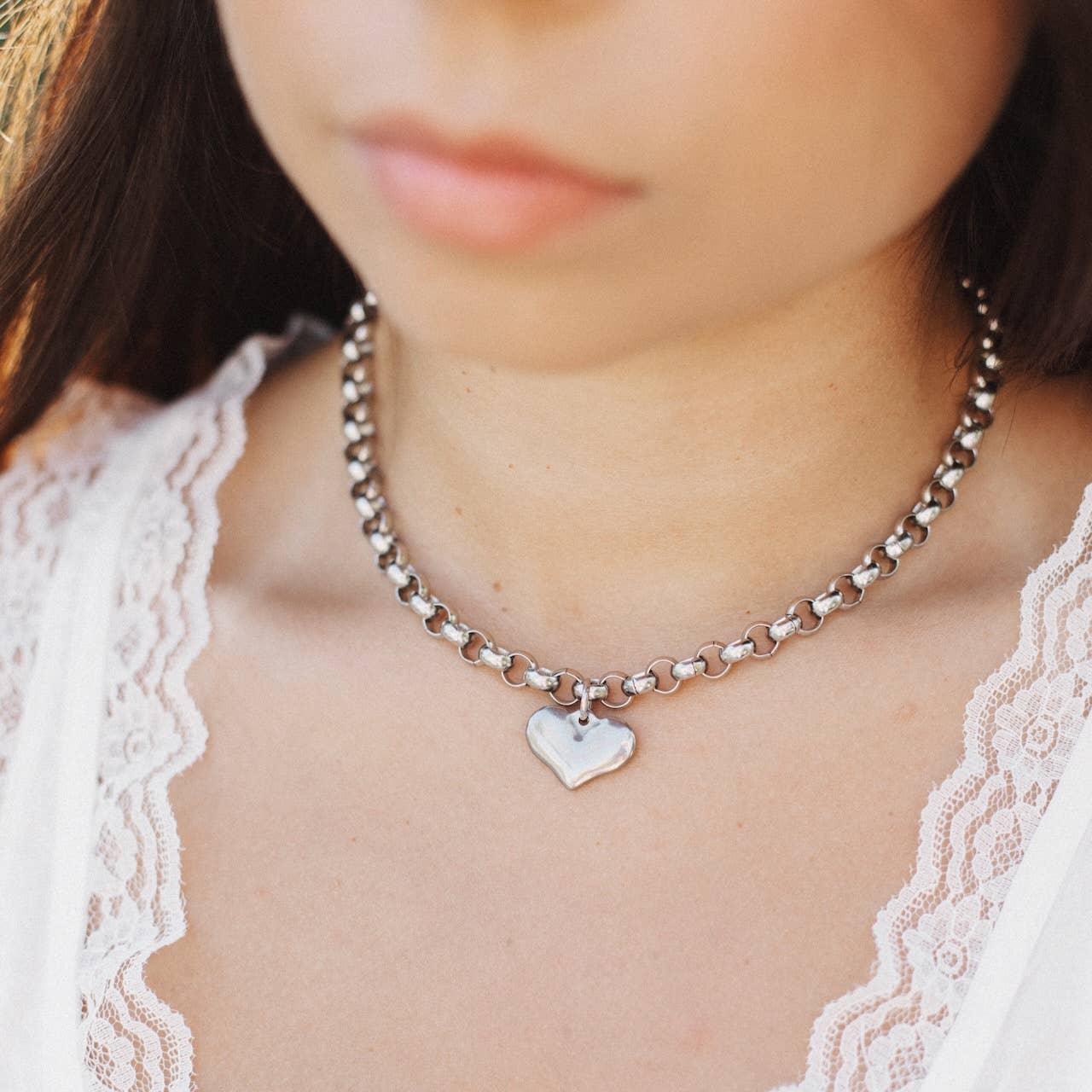 Stainless Steel Heart Necklace : 16"
