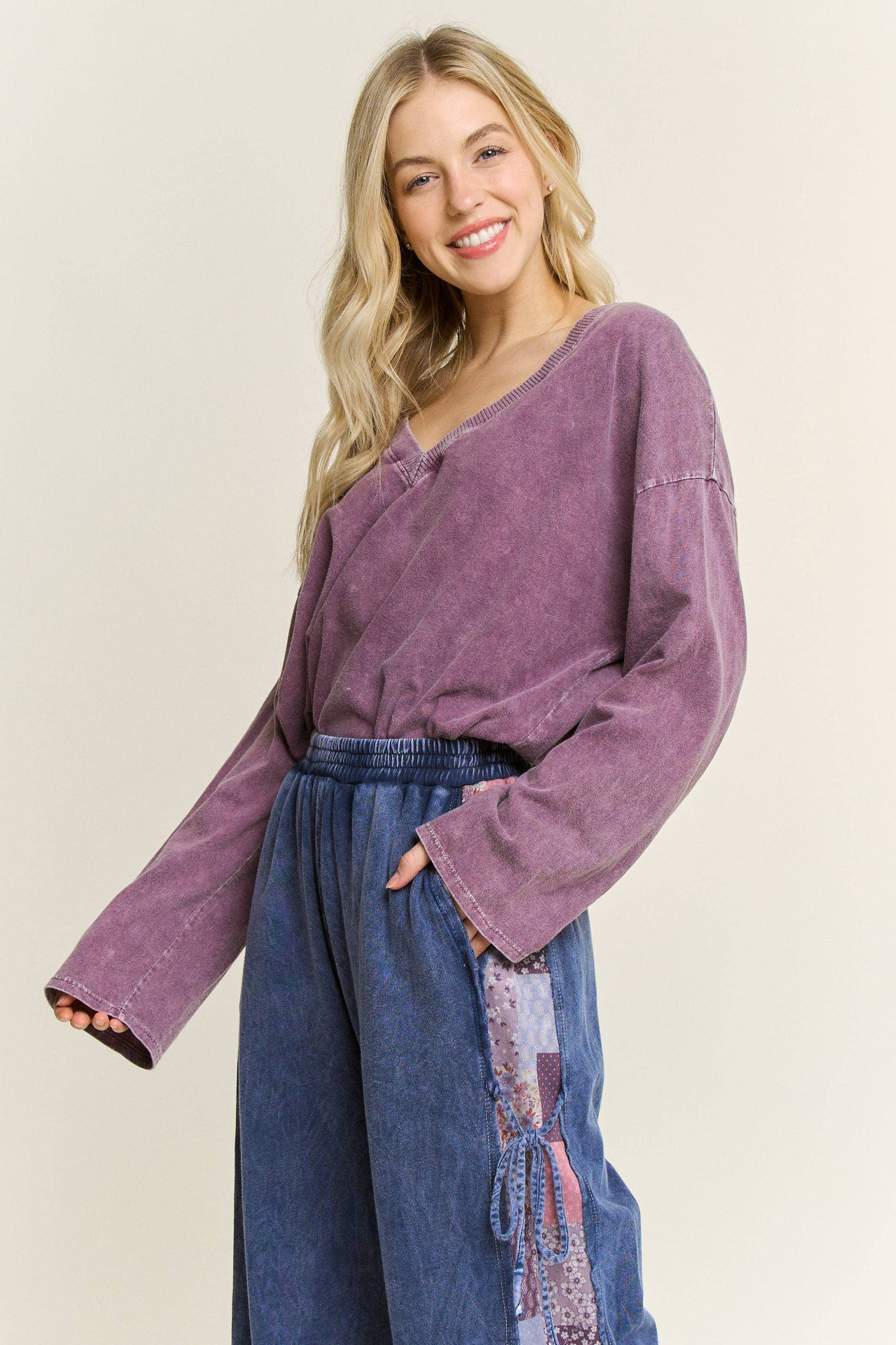 Mineral Washed I live in this Everyday longsleeve top: Eggplant