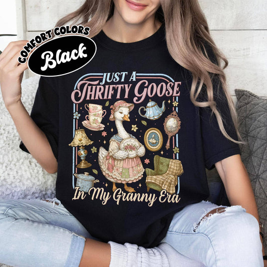 A New Arrival                Thrifty Goose Comfort Colors Shirt, My Granny Era Sweater: Black /Comfort Color T-Shirt