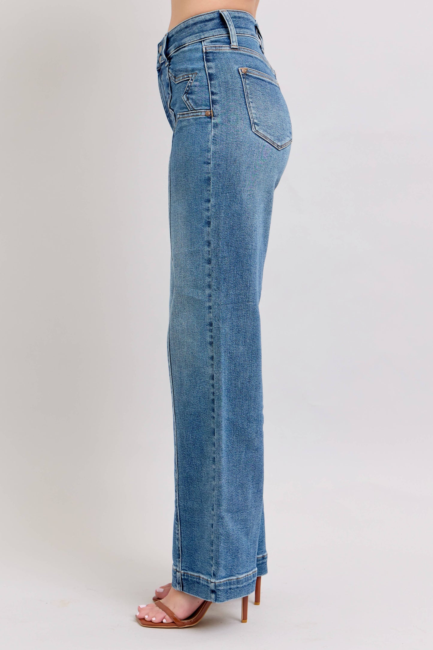 Judy Blue -High Waisted Star & Front Seam Detail Wide Leg