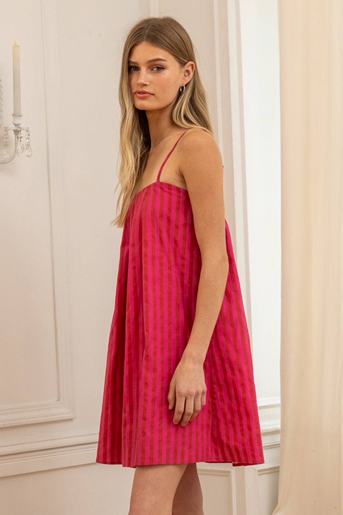 A New Arrival Candy Stripe Babydoll Mini Dress - PINK STRIPE