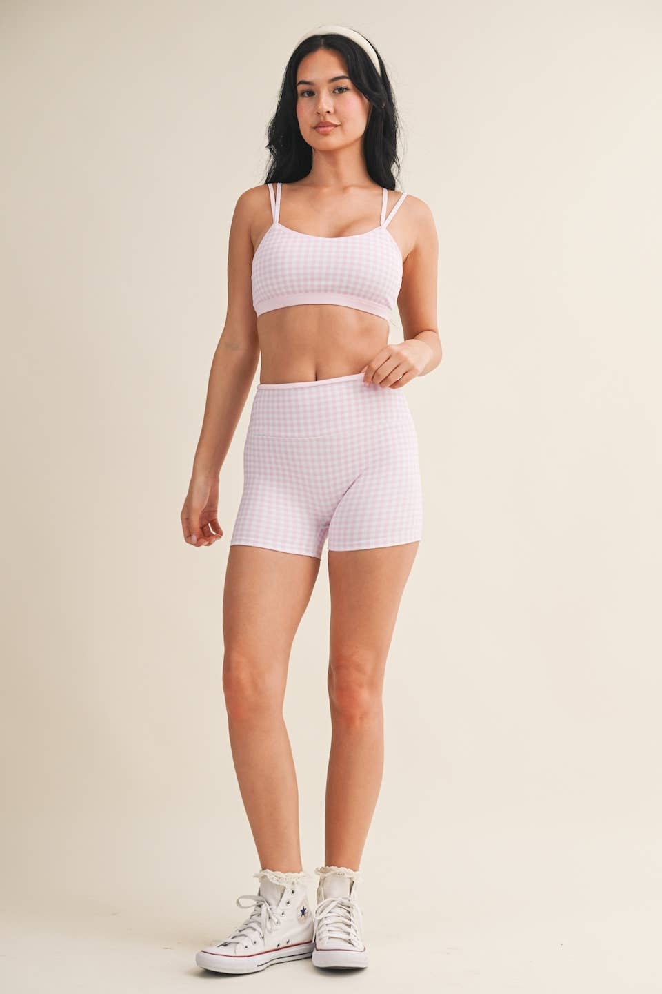 A New Arrival Gingham Print Double Layered Sports Bra: Red Gingham