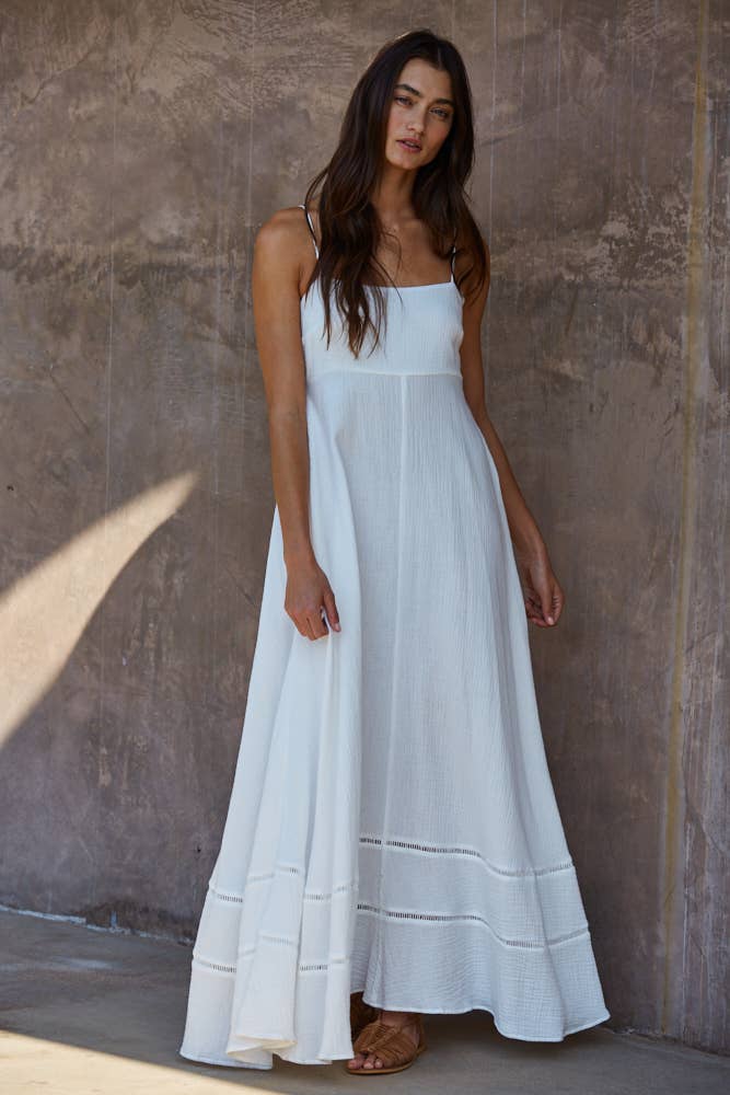 A New Arrival Woven Cotton Tube Neck Maxi Dress With Back Smocking: White