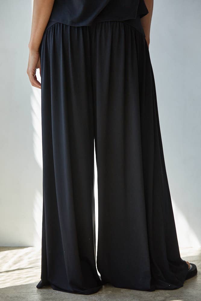 A New Arrival Knit Polyester Spandex Elastic Waist Straight Leg: Black