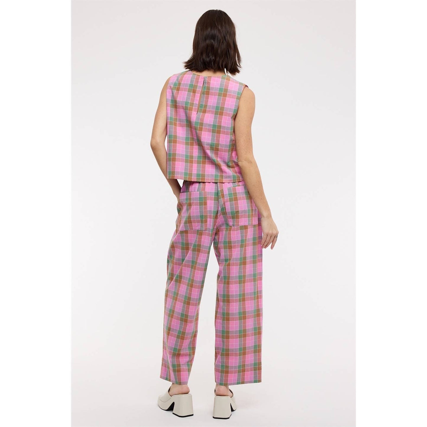 A New Arrival: MULTI-PLAID TOP AND PANTS SET / BLUE/MINT