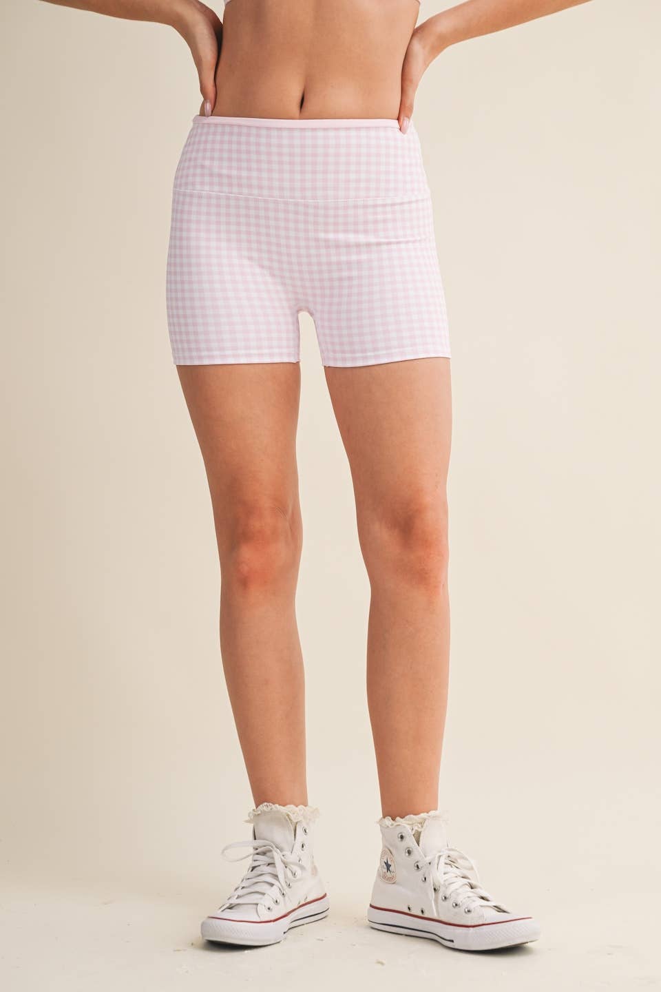 A New Arrival Gingham Print Contrast Binding Biker Shorts: Red Gingham