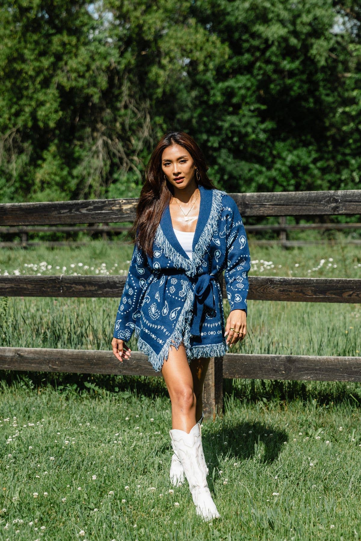 A New Arrival Blue Bandana Fringe Cardigan