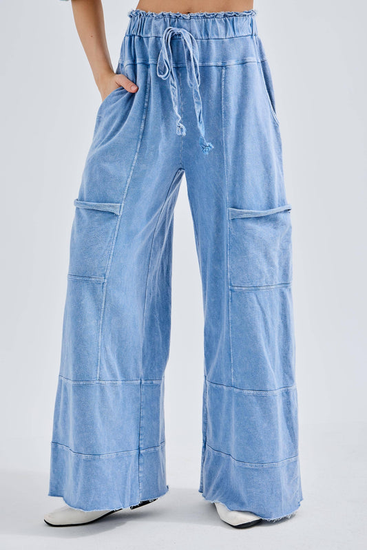 BEST Mineral Wash Wide leg Cropped pants : Denim Blue
