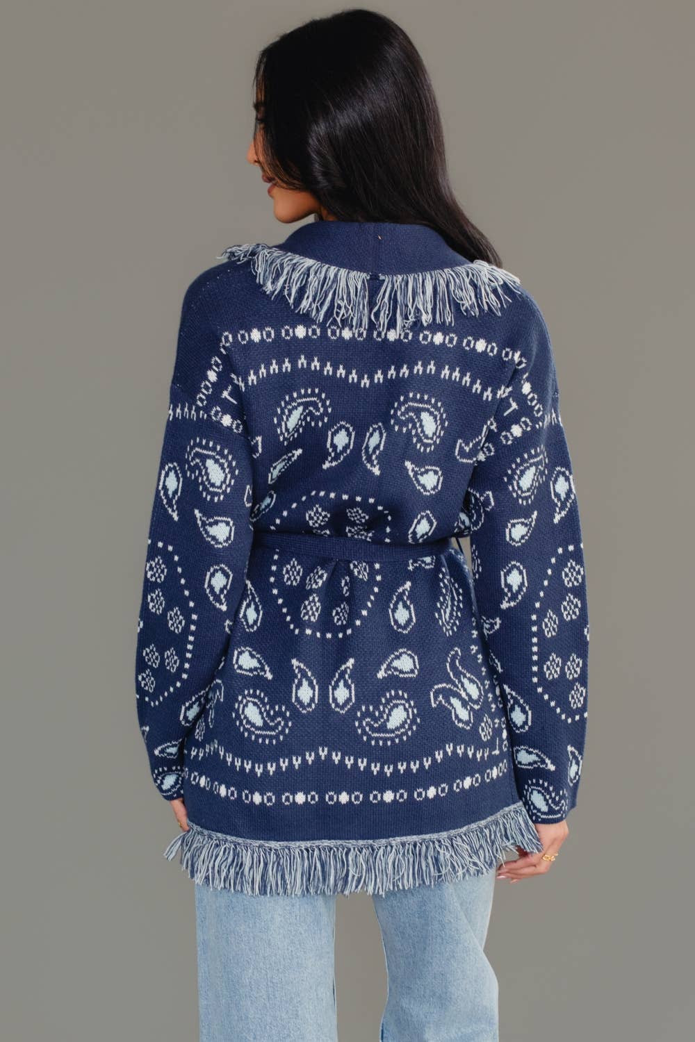 A New Arrival Blue Bandana Fringe Cardigan