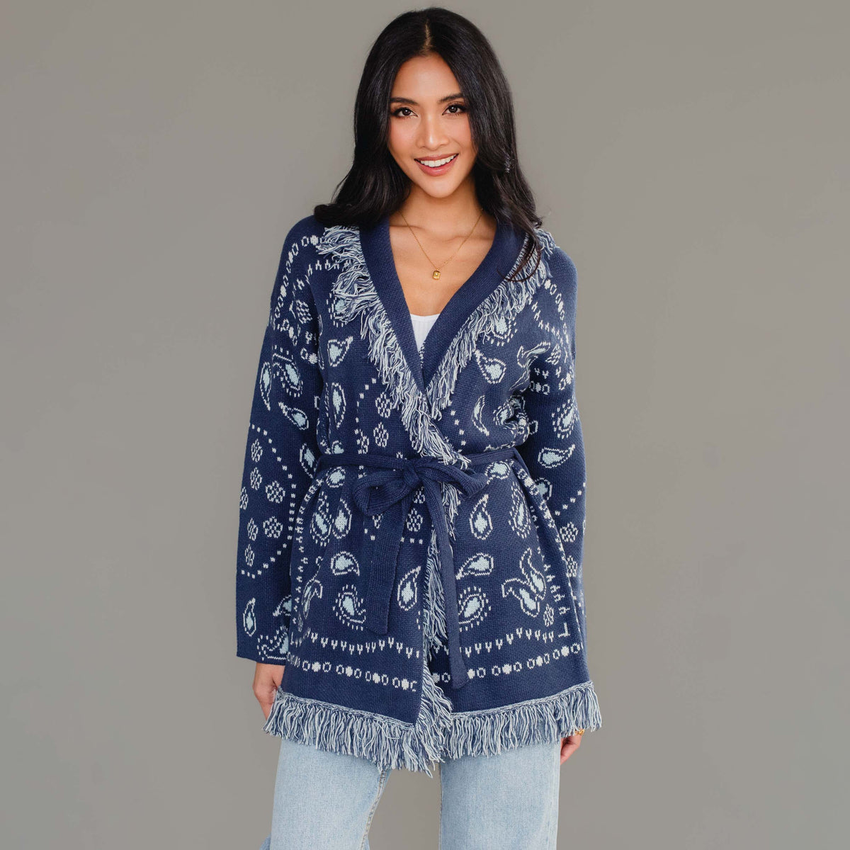 A New Arrival Blue Bandana Fringe Cardigan