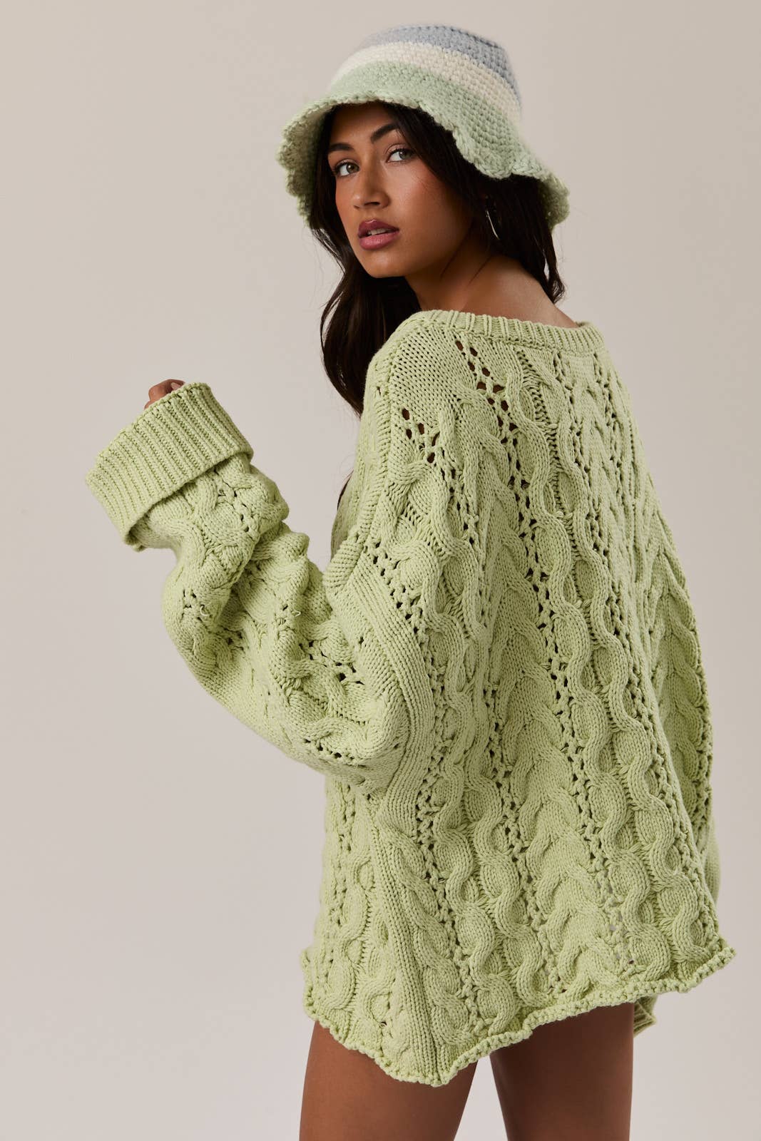 A New Arrival                 CABLE KNIT SWEATER TOP: LT GREEN